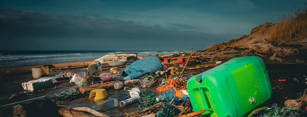 plastic trash on a beach