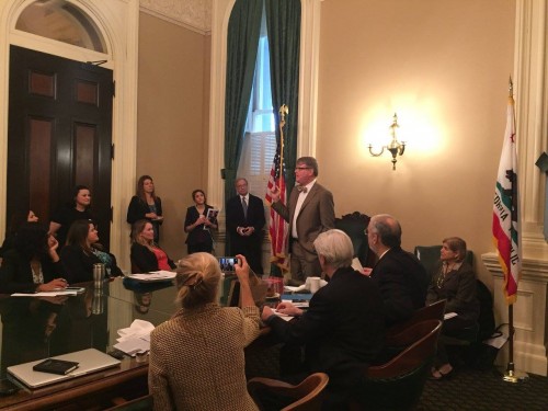 Assemblymember Mark Stone welcomes activists to the Capitol. 